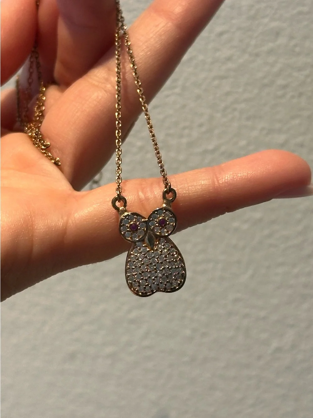 Gold-Tone Owl Pendant Necklace with Pink Accent Eyes